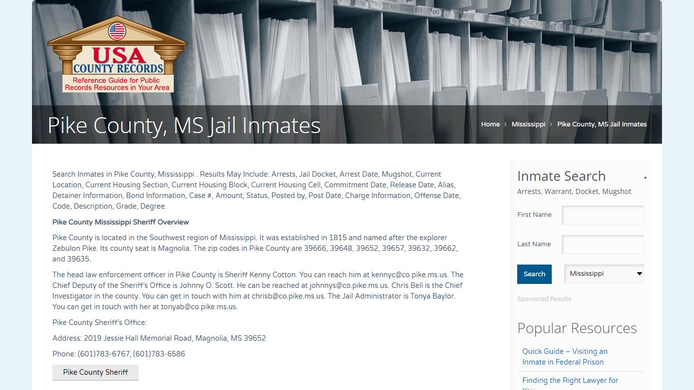 Pike County, MS Jail Inmates | Name Search